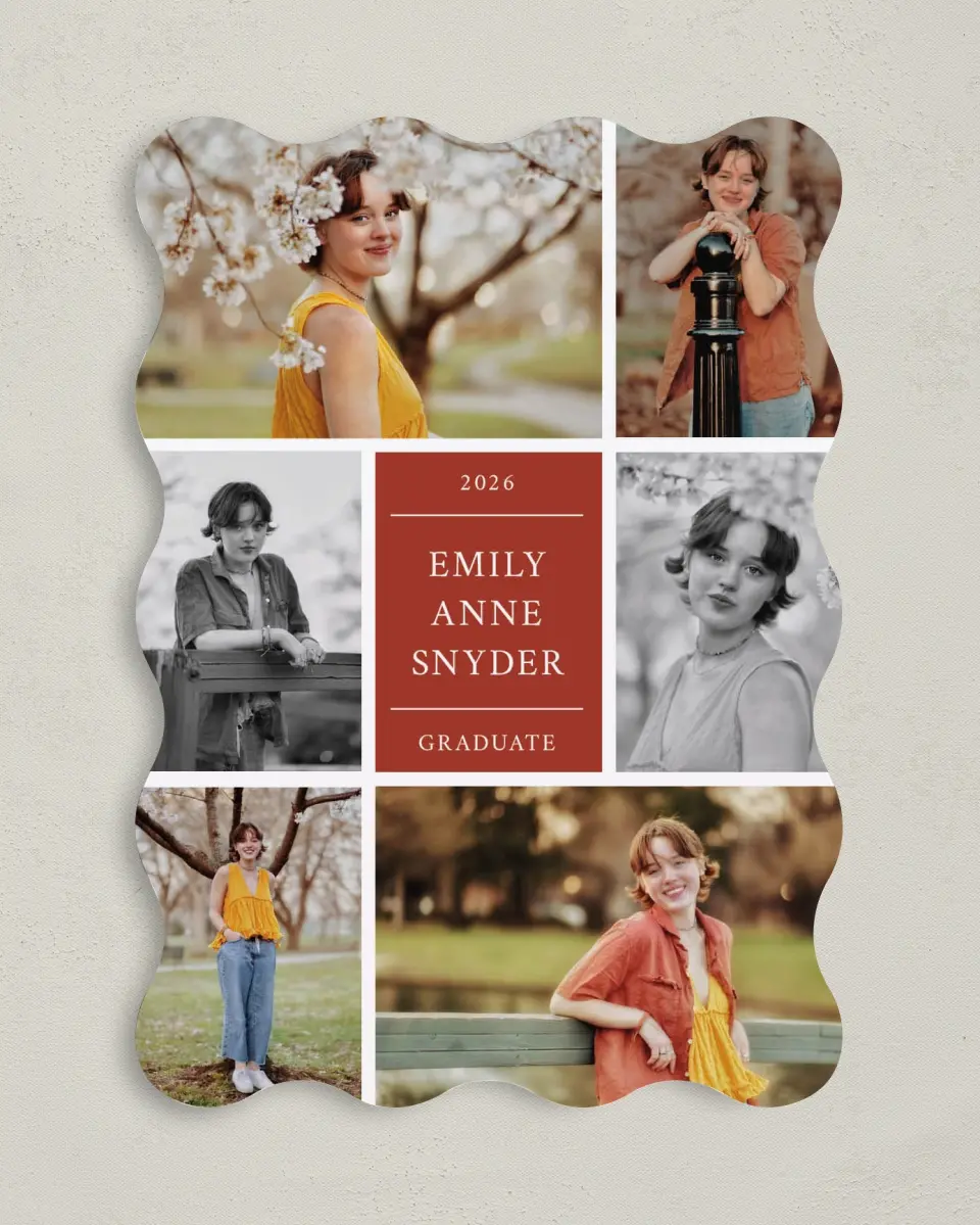 This is a 5" x 7" Graduation Announcement Card called Academic Arrangement printed in full color on Premium Smooth paper