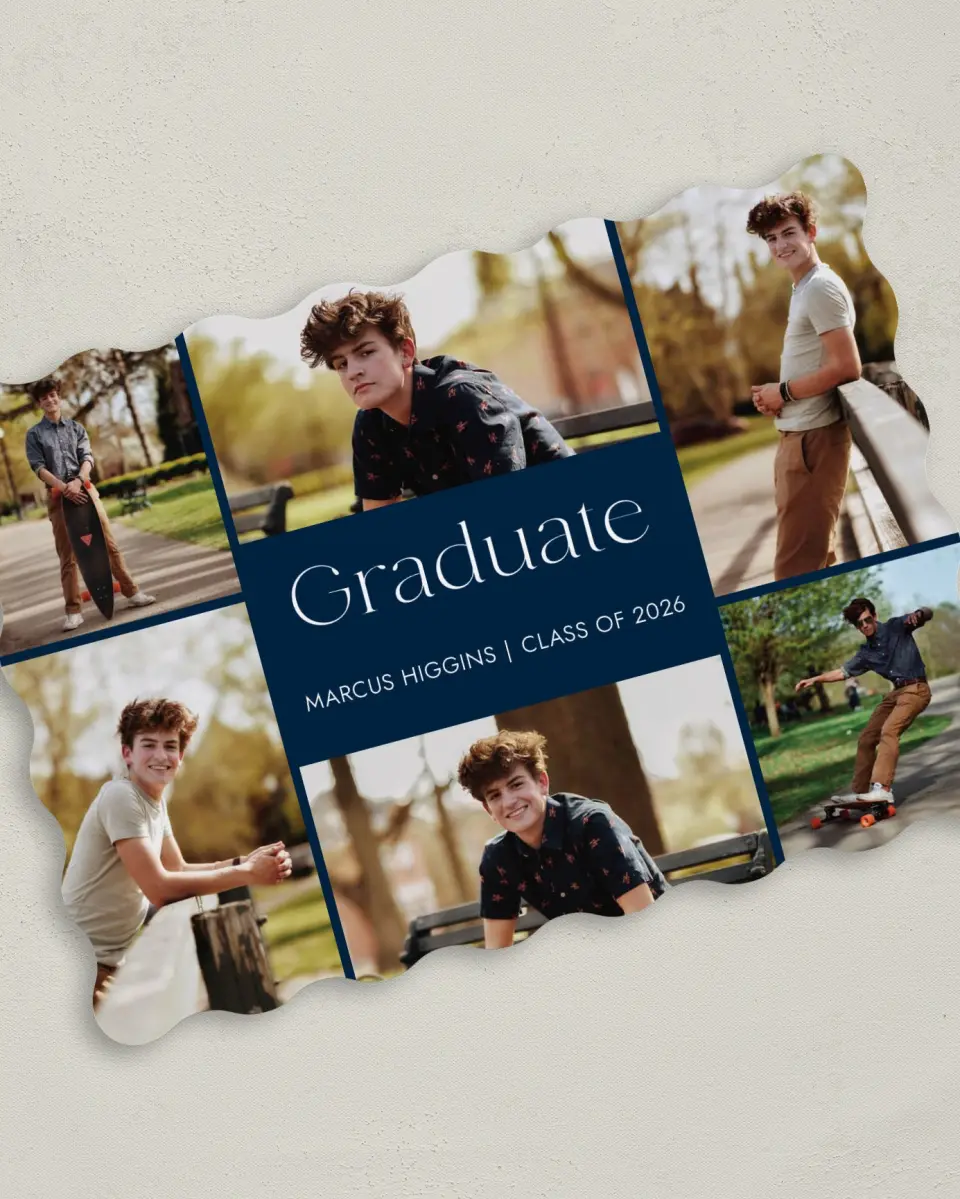 This is a 5" x 7" Graduation Announcement Card called Commencement Collage printed in full color on Premium Smooth paper