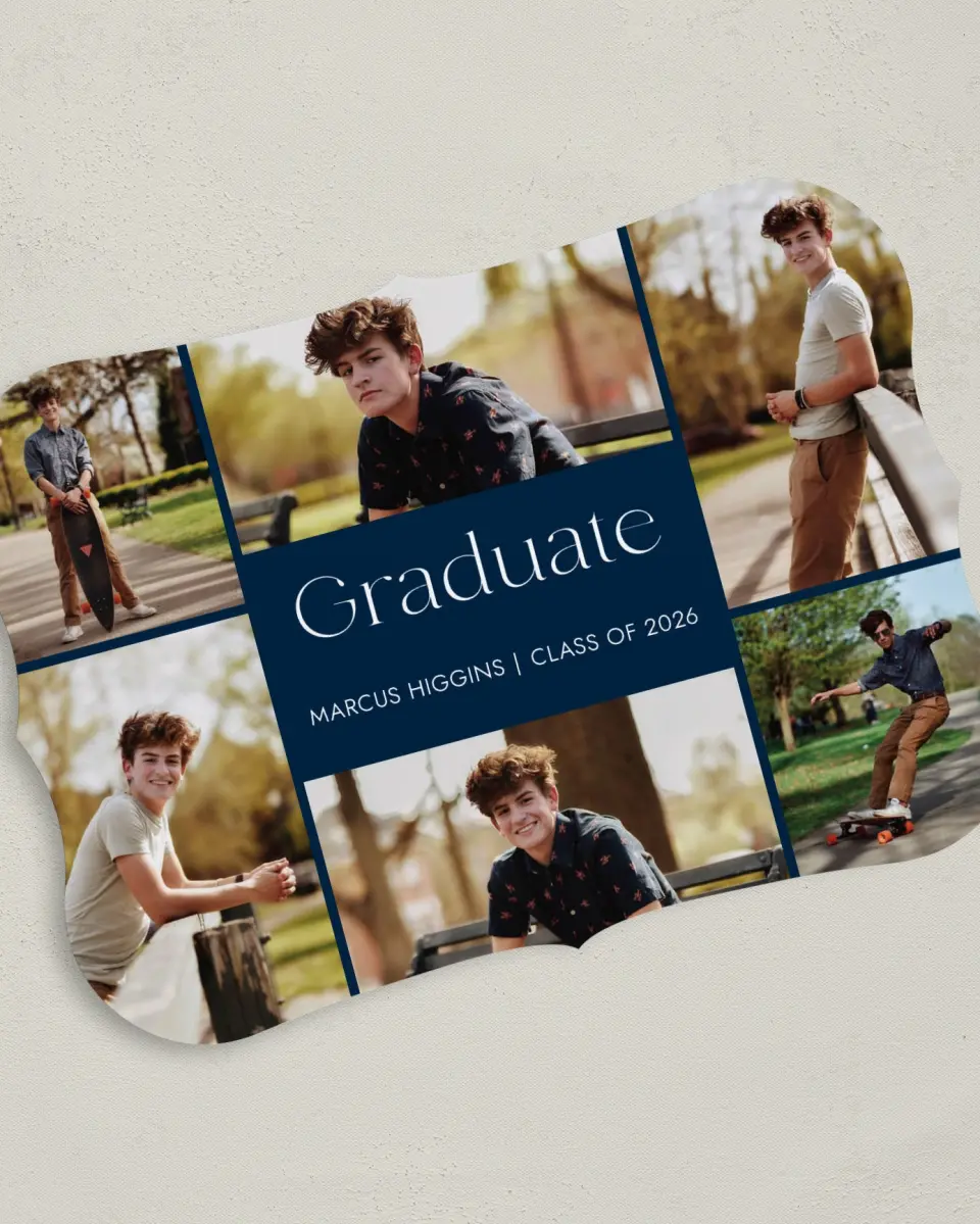 This is a 5" x 7" Graduation Announcement Card called Commencement Collage printed in full color on Premium Smooth paper
