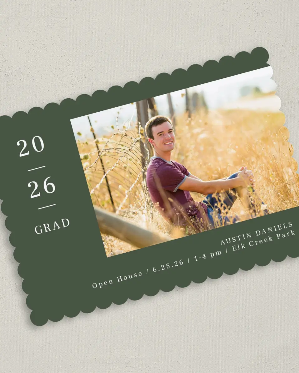 This is a 5" x 7" Graduation Announcement Card called Timeless Graduate printed in full color on Premium Smooth paper