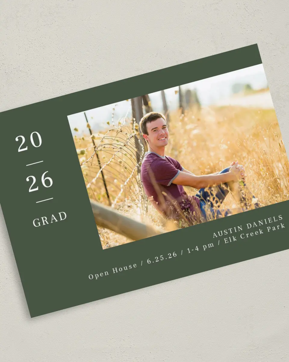 This is a 5" x 7" Graduation Announcement Card called Timeless Graduate printed in full color on Premium Smooth paper