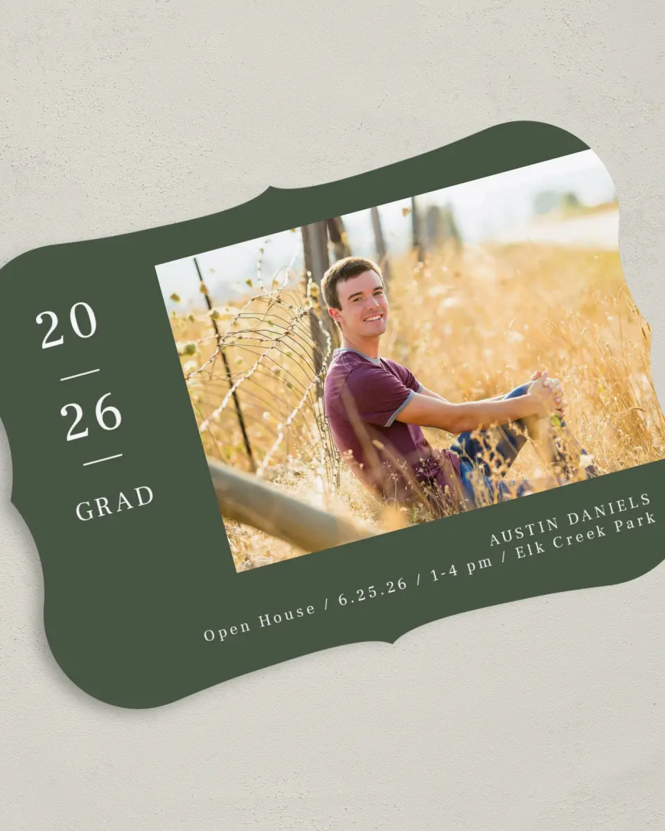 This is a 5" x 7" Graduation Announcement Card called Timeless Graduate printed in full color on Premium Smooth paper