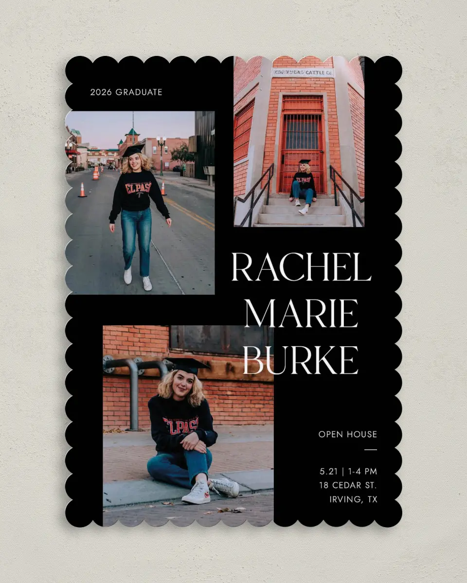 This is a 5" x 7" Graduation Announcement Card called Talented Trio printed in full color on Premium Smooth paper