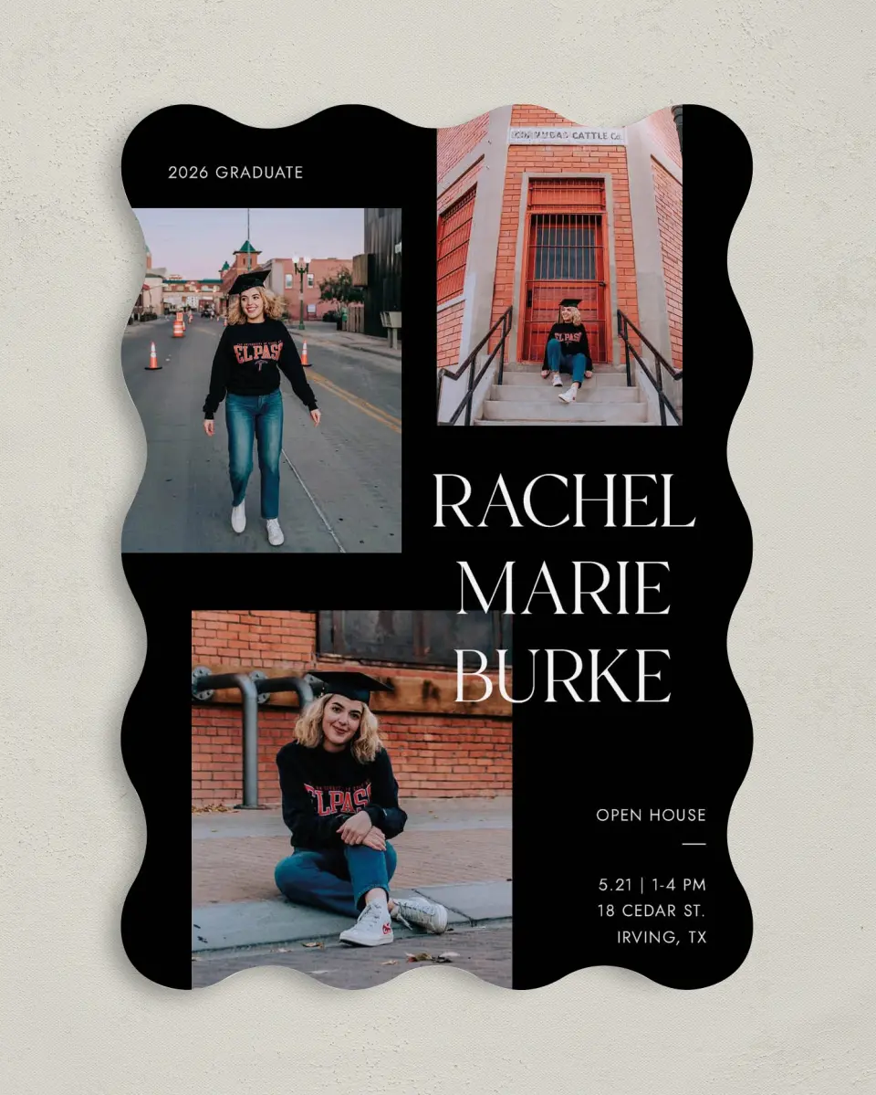 This is a 5" x 7" Graduation Announcement Card called Talented Trio printed in full color on Premium Smooth paper