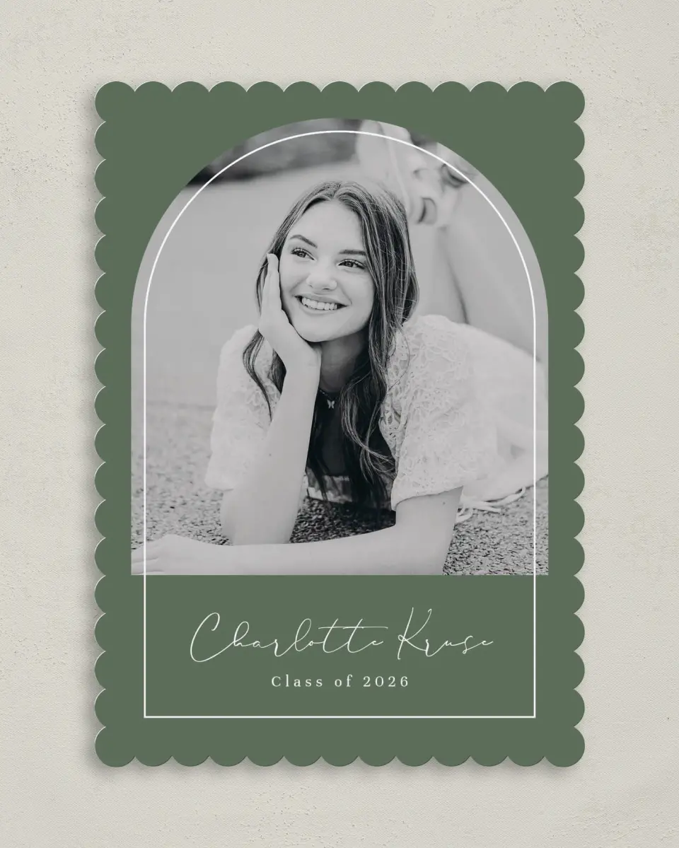 This is a 5" x 7" Graduation Announcement Card called Arched Frame printed in full color on Premium Smooth paper
