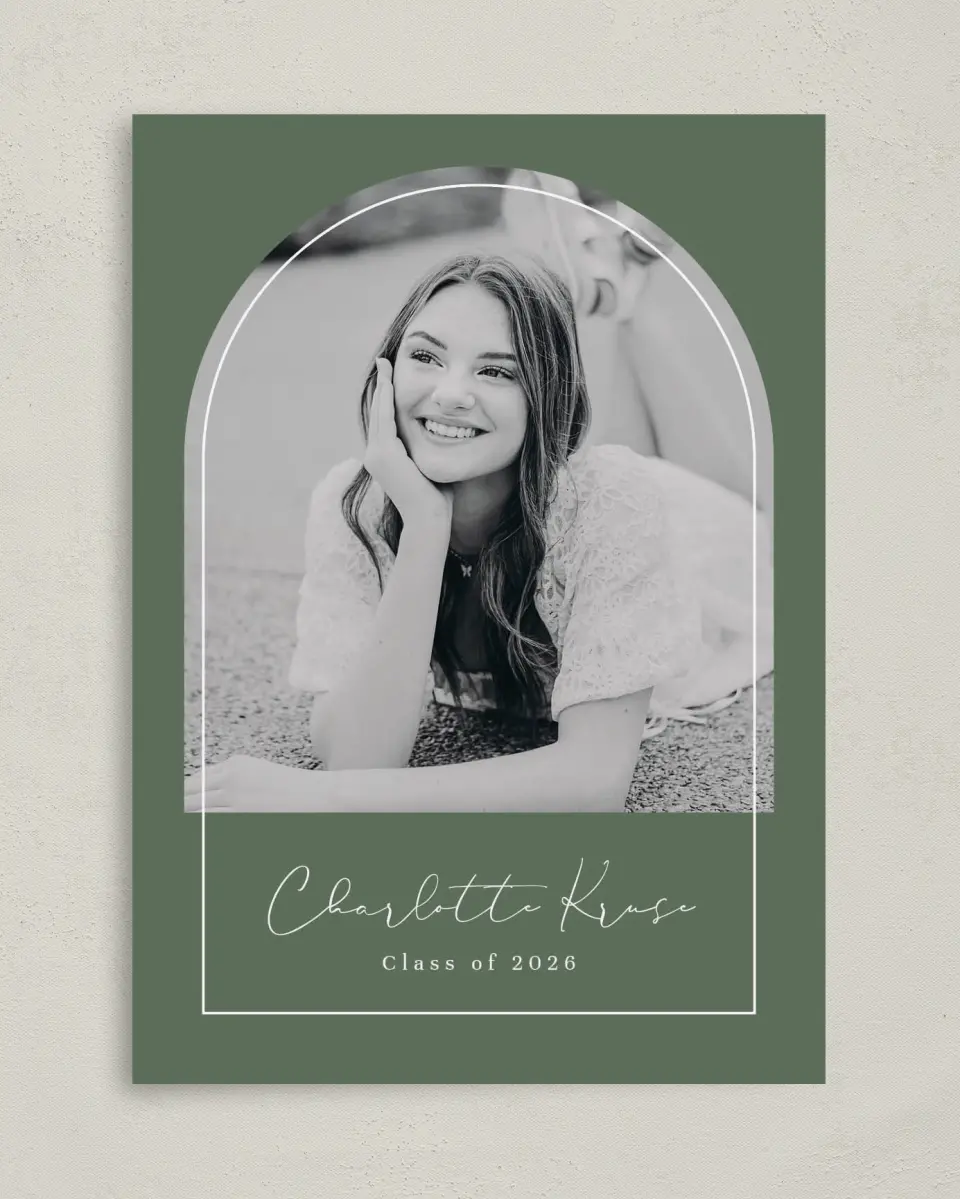 This is a 5" x 7" Graduation Announcement Card called Arched Frame printed in full color on Premium Smooth paper