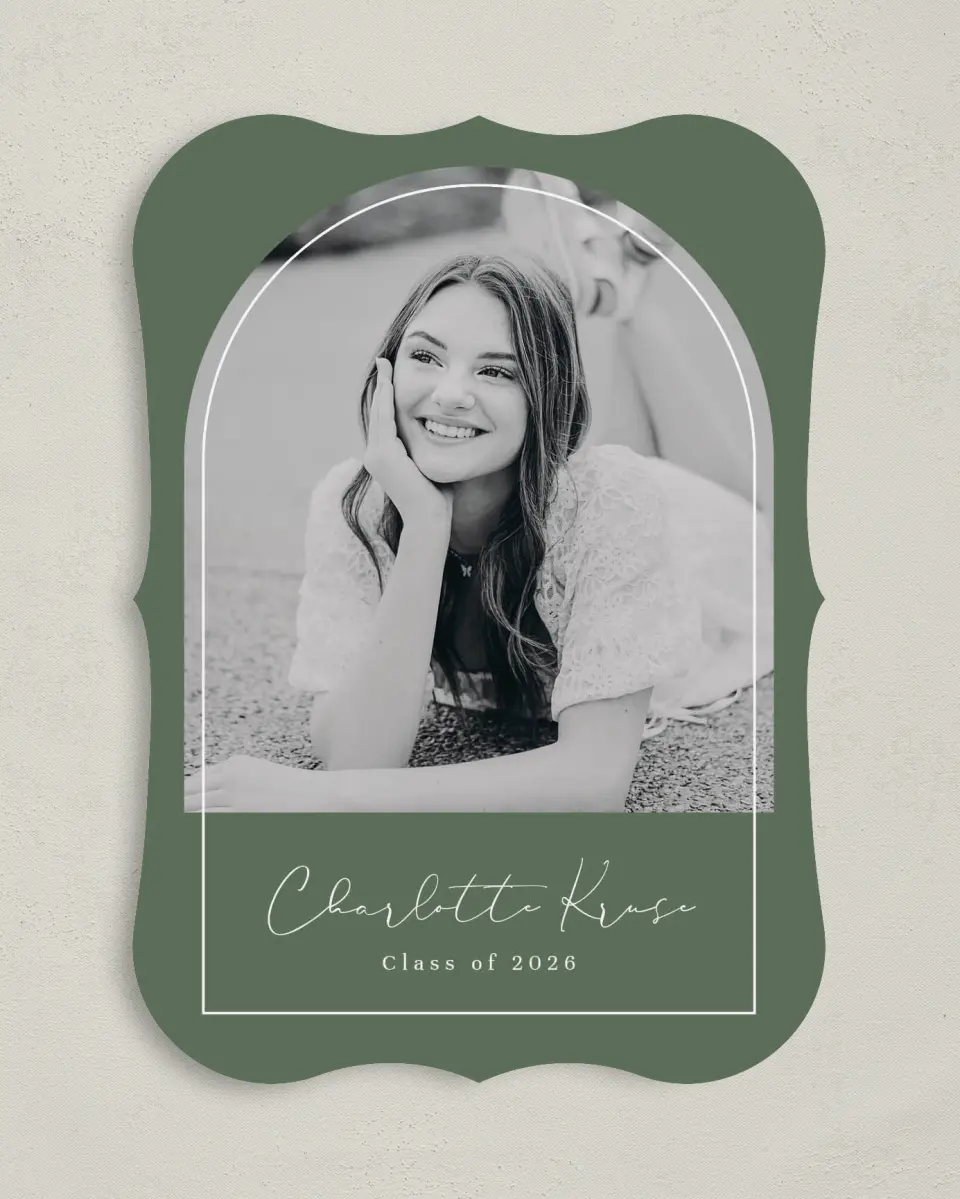 This is a 5" x 7" Graduation Announcement Card called Arched Frame printed in full color on Premium Smooth paper