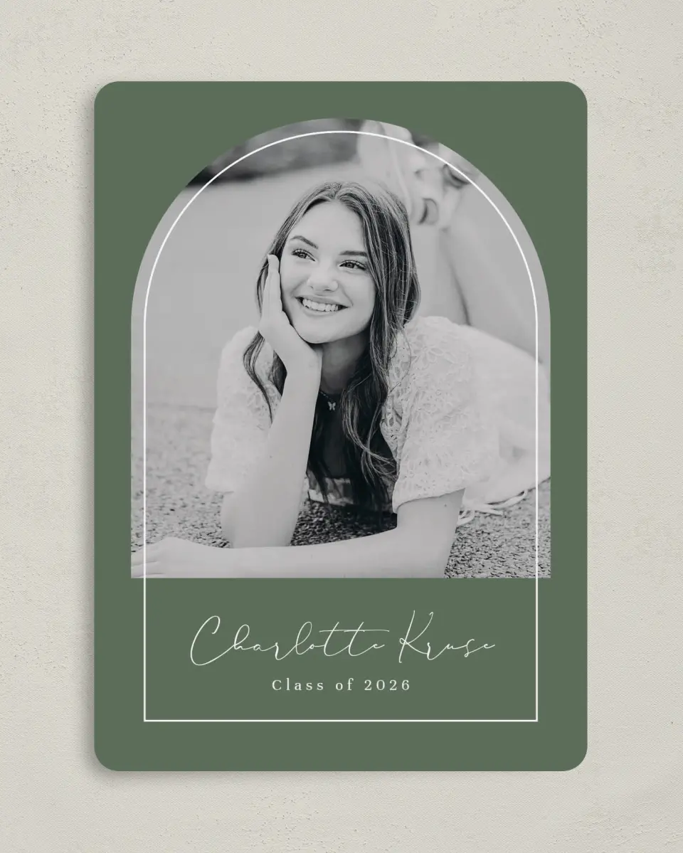 This is a 5" x 7" Graduation Announcement Card called Arched Frame printed in full color on Premium Smooth paper