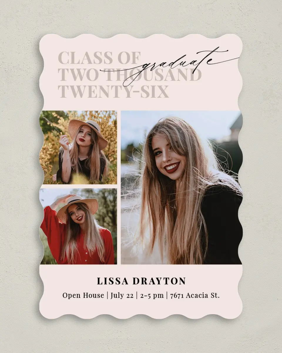 This is a 5" x 7" Graduation Announcement Card called Big Year printed in full color on Premium Smooth paper