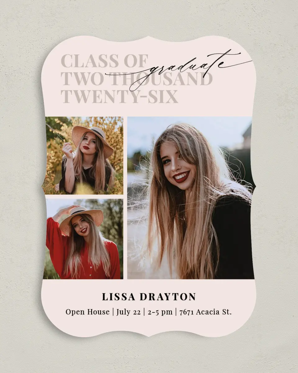 This is a 5" x 7" Graduation Announcement Card called Big Year printed in full color on Premium Smooth paper