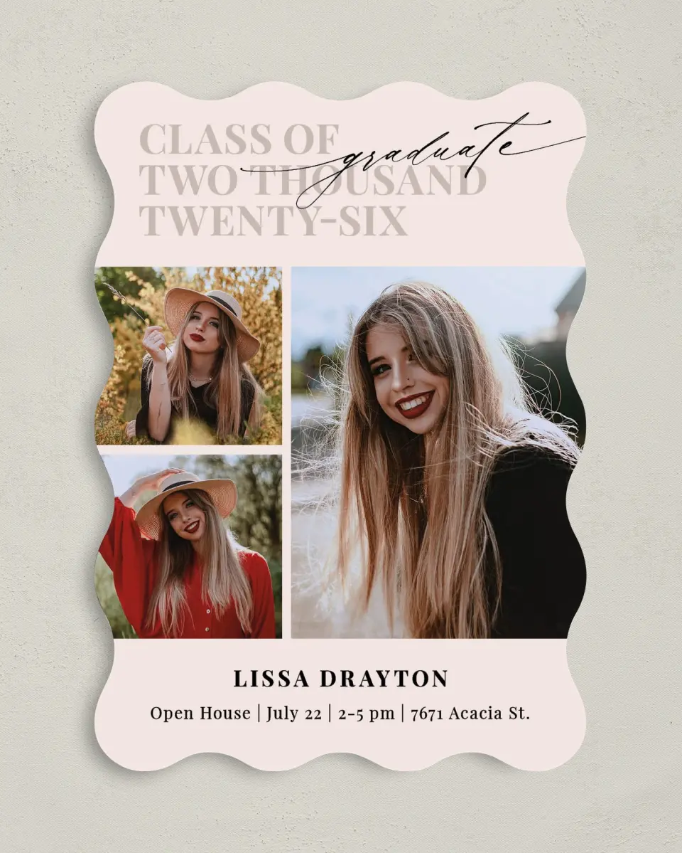 This is a 5" x 7" Graduation Announcement Card called Big Year printed in full color on Premium Smooth paper