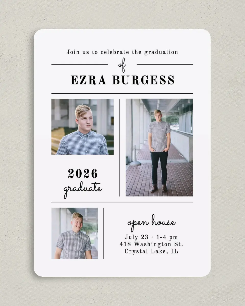 This is a 5" x 7" Graduation Announcement Card called Grand Grid printed in full color on Premium Smooth paper