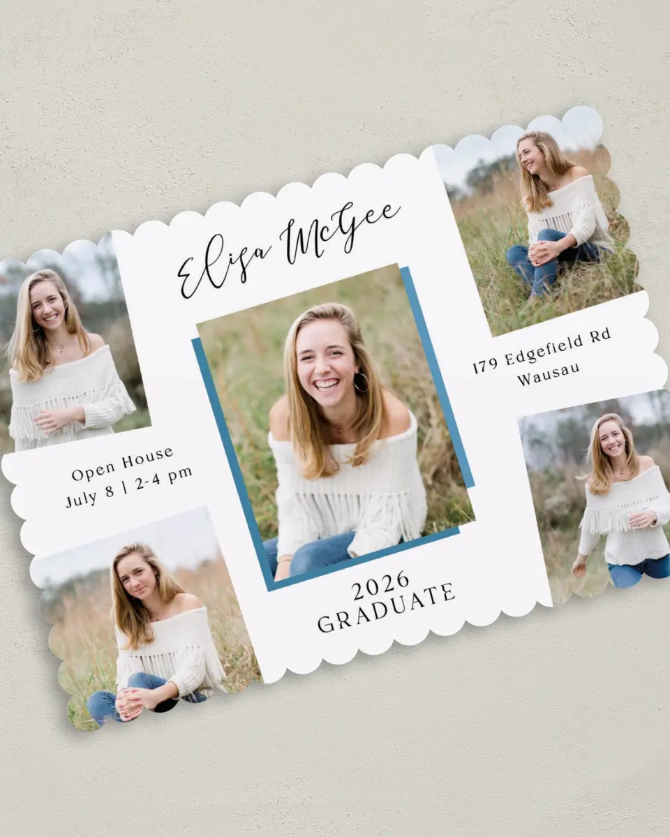 This is a 5" x 7" Graduation Announcement Card called Fearless Five printed in full color on Premium Smooth paper