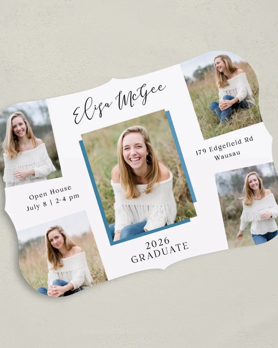 This is a 5" x 7" Graduation Announcement Card called Fearless Five printed in full color on Premium Smooth paper