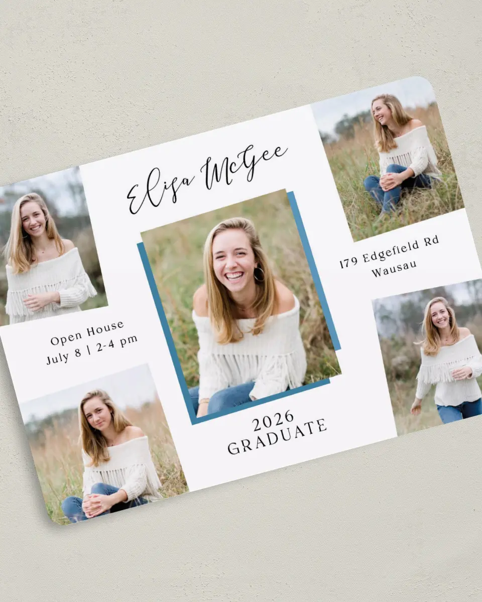 This is a 5" x 7" Graduation Announcement Card called Fearless Five printed in full color on Premium Smooth paper