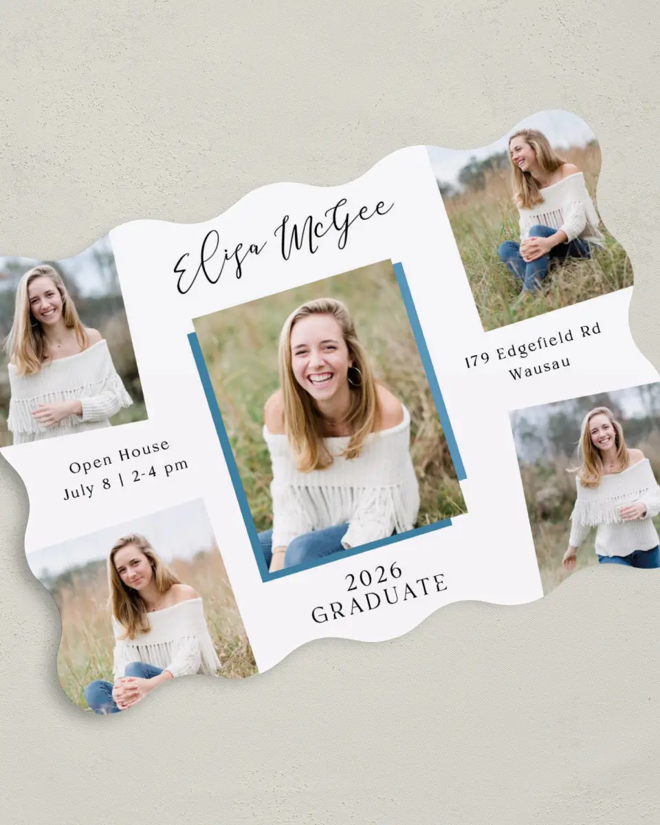 This is a 5" x 7" Graduation Announcement Card called Fearless Five printed in full color on Premium Smooth paper