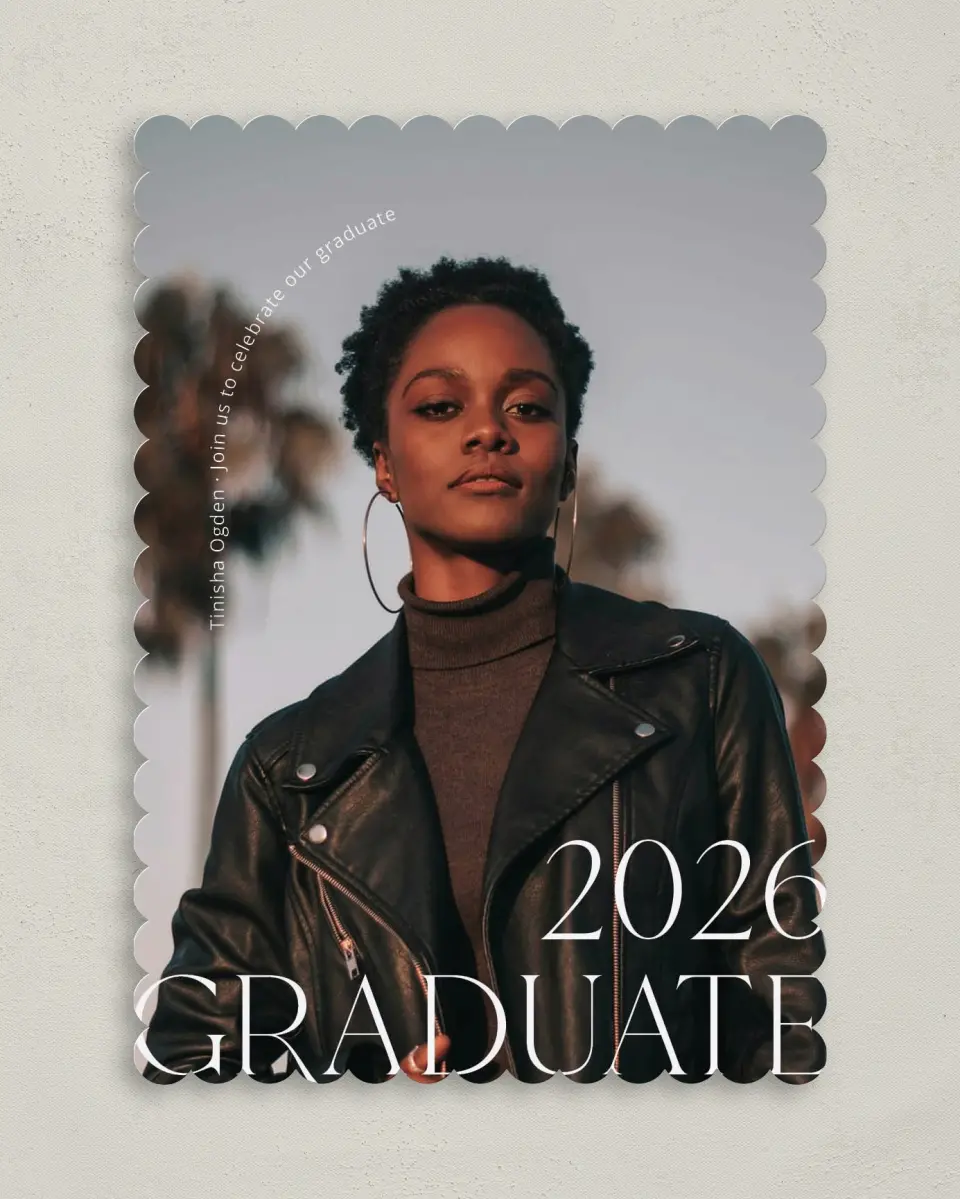 This is a 5" x 7" Graduation Announcement Card called Cool Confidence printed in full color on Premium Smooth paper