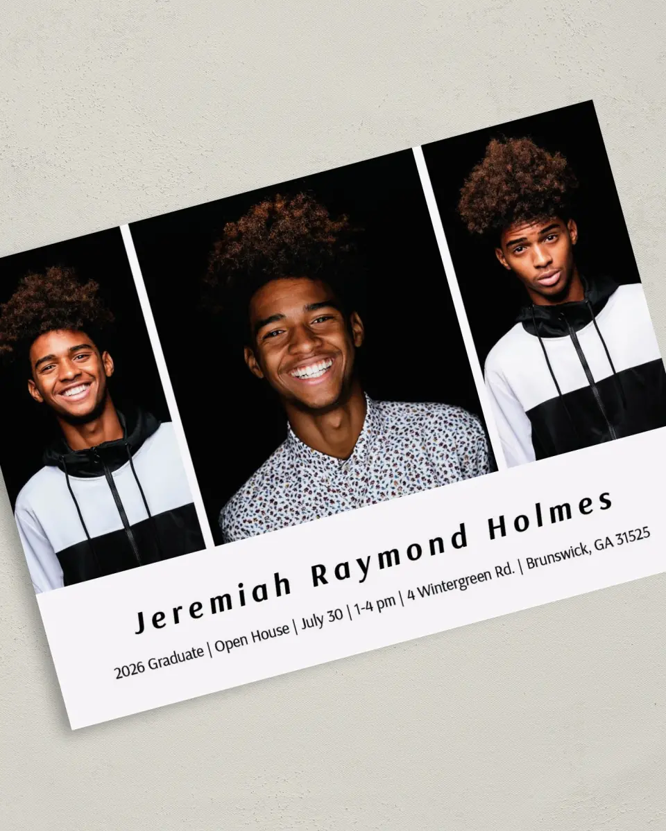 This is a 5" x 7" Graduation Announcement Card called Great Name printed in full color on Premium Smooth paper