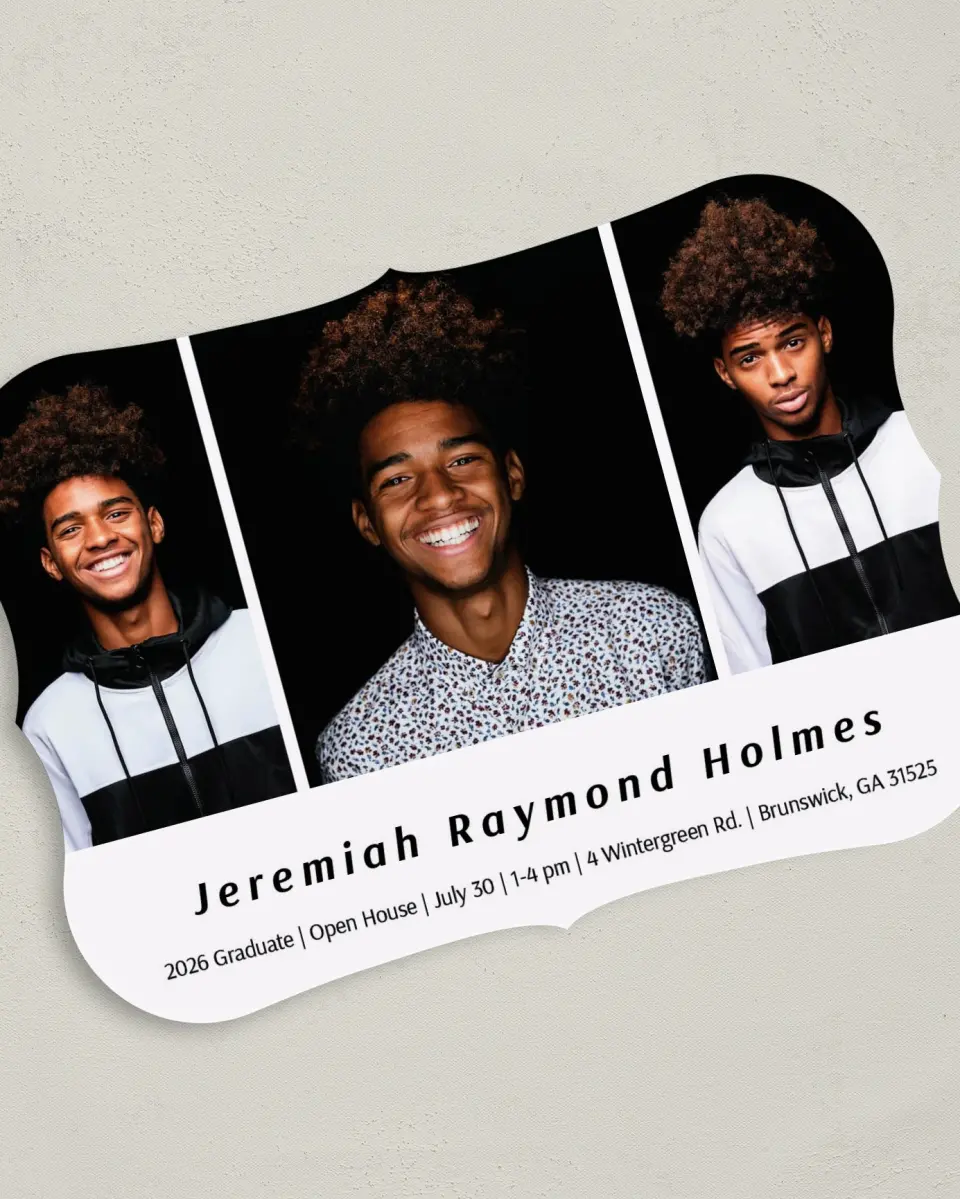 This is a 5" x 7" Graduation Announcement Card called Great Name printed in full color on Premium Smooth paper