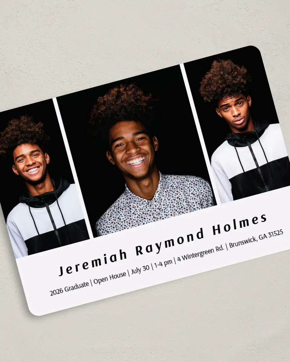 This is a 5" x 7" Graduation Announcement Card called Great Name printed in full color on Premium Smooth paper