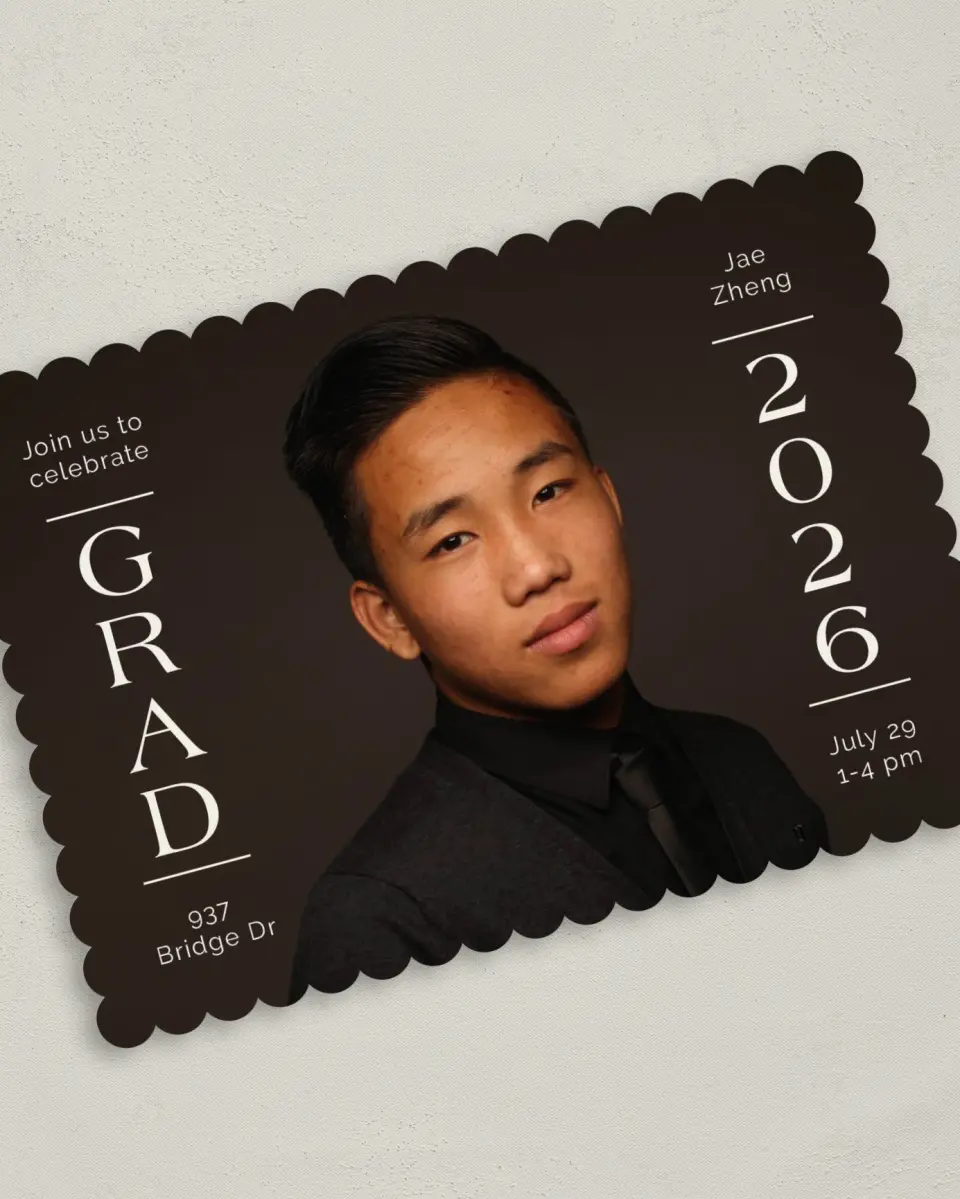 This is a 5" x 7" Graduation Announcement Card called Grand Milestone printed in full color on Premium Smooth paper