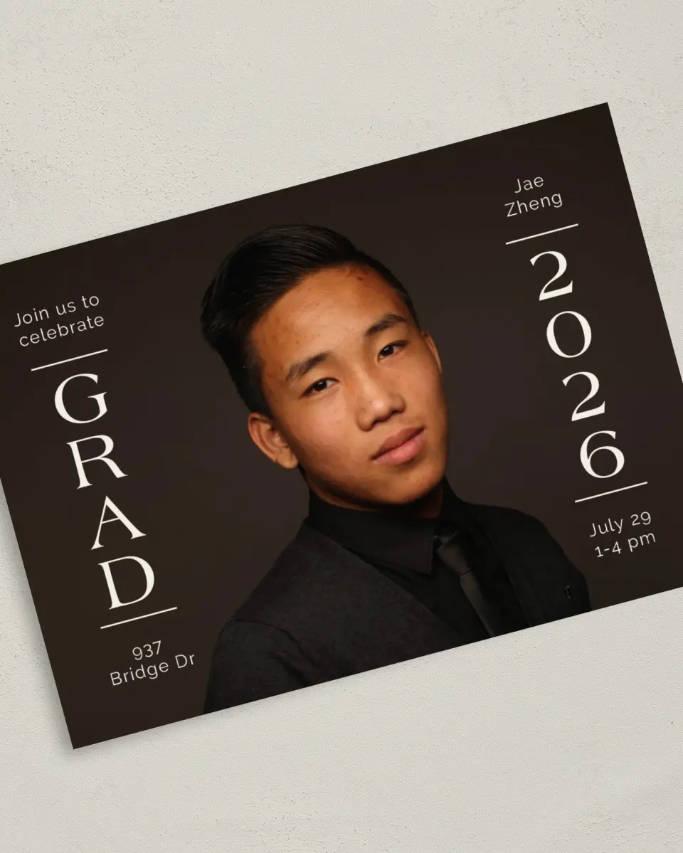 This is a 5" x 7" Graduation Announcement Card called Grand Milestone printed in full color on Premium Smooth paper