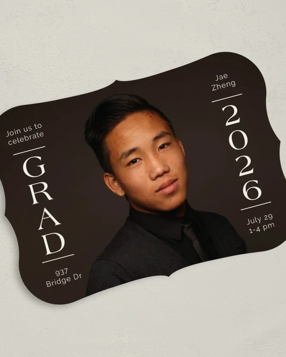 This is a 5" x 7" Graduation Announcement Card called Grand Milestone printed in full color on Premium Smooth paper