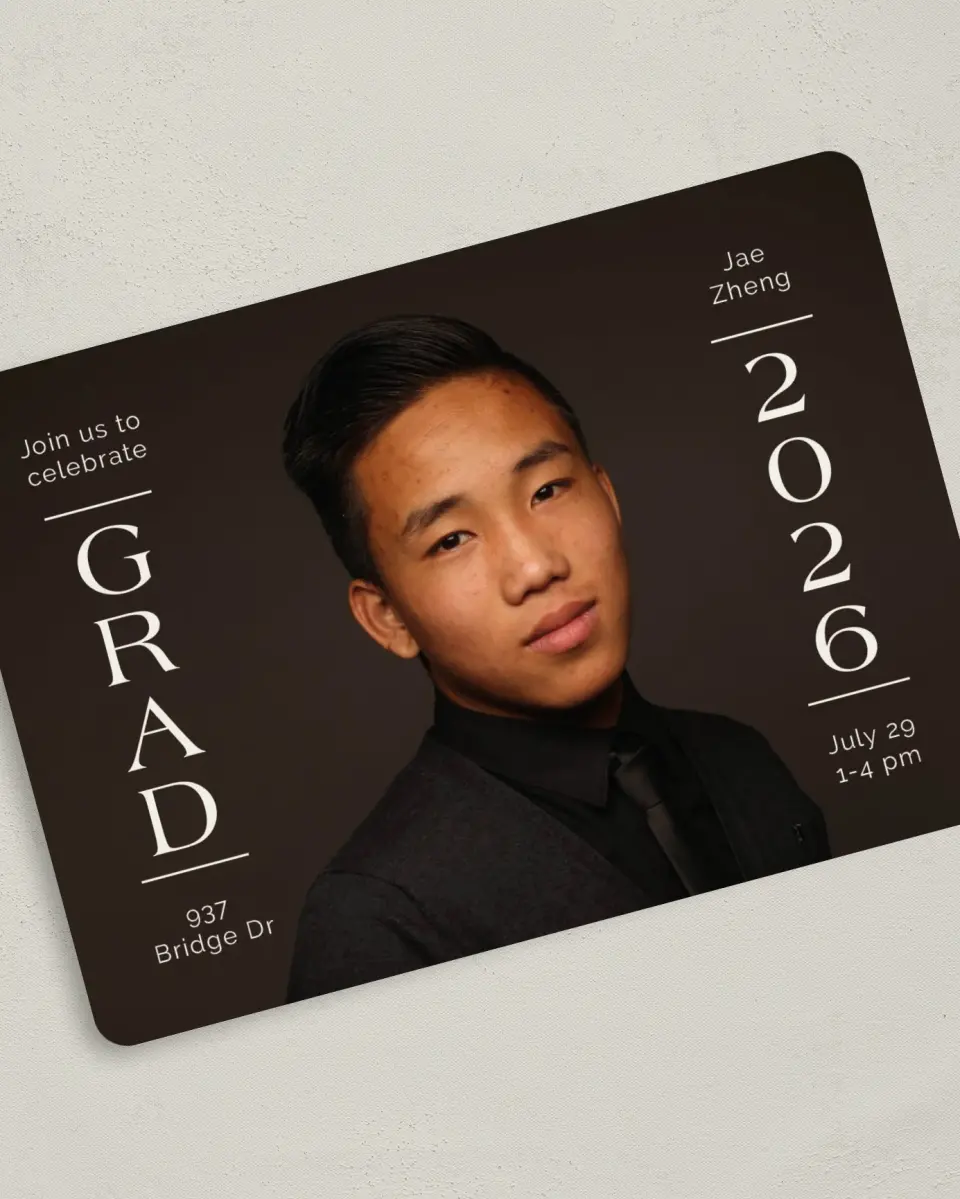 This is a 5" x 7" Graduation Announcement Card called Grand Milestone printed in full color on Premium Smooth paper
