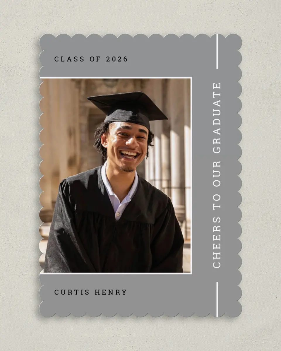 This is a 5" x 7" Graduation Announcement Card called Serious Scholar printed in full color on Premium Smooth paper