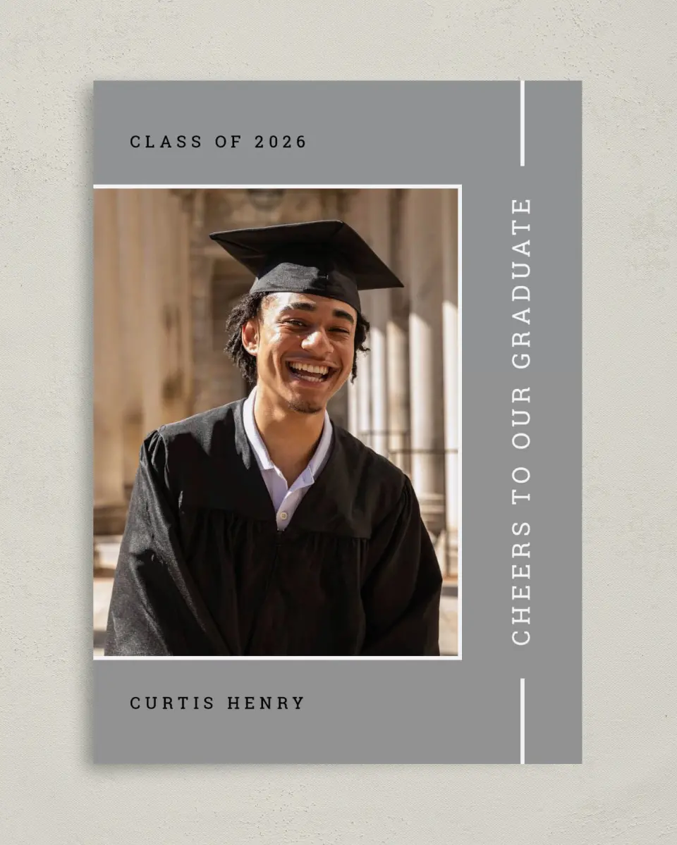 This is a 5" x 7" Graduation Announcement Card called Serious Scholar printed in full color on Premium Smooth paper