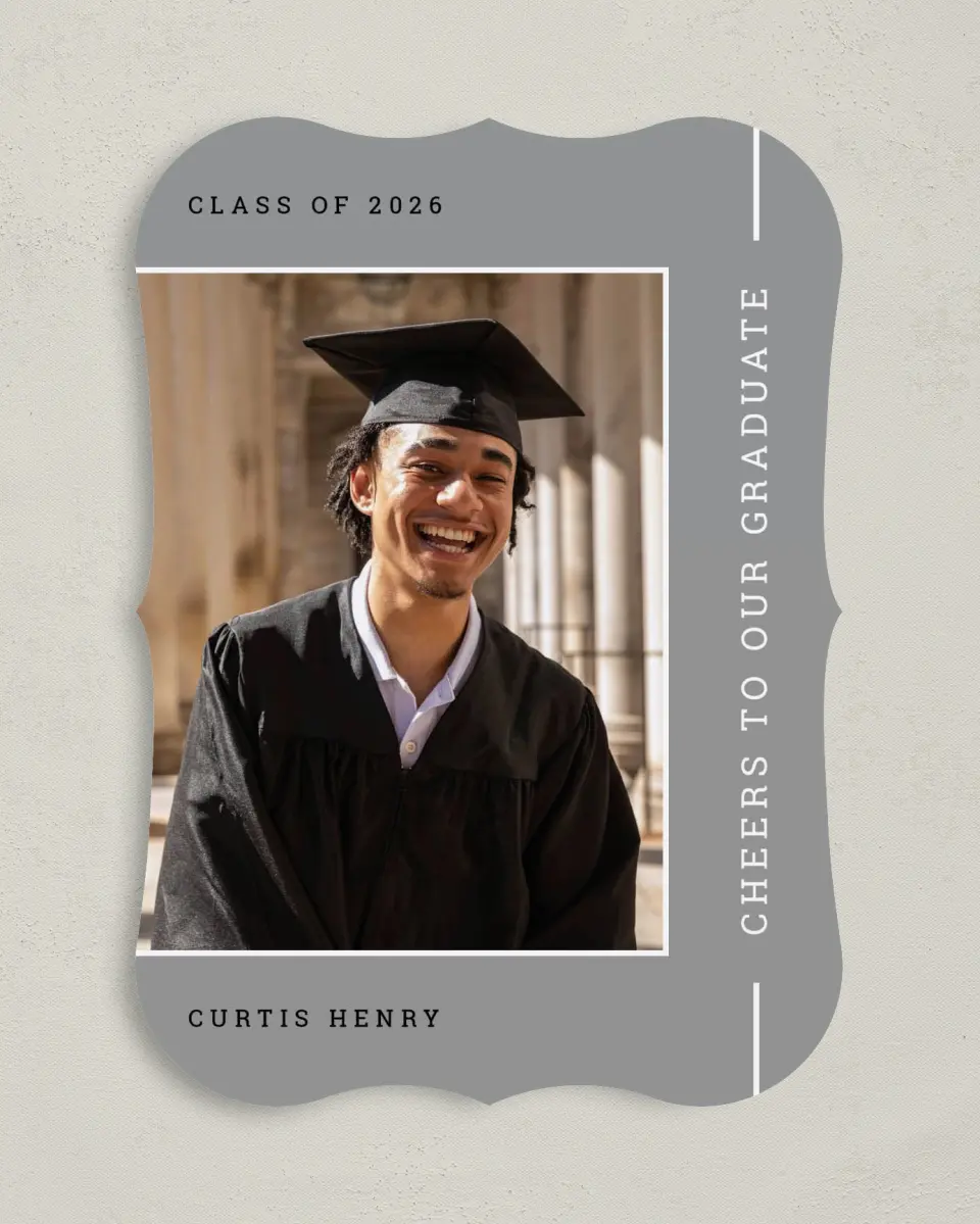 This is a 5" x 7" Graduation Announcement Card called Serious Scholar printed in full color on Premium Smooth paper