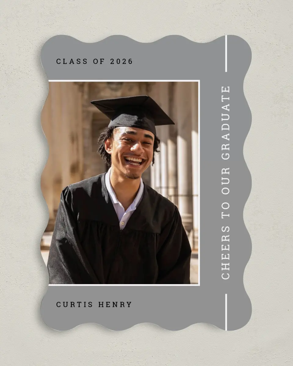 This is a 5" x 7" Graduation Announcement Card called Serious Scholar printed in full color on Premium Smooth paper
