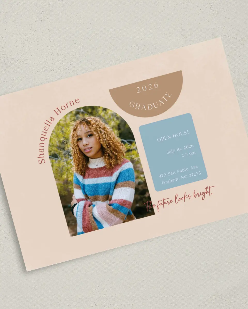 This is a 5" x 7" Graduation Announcement Card called Scholarly Shapes printed in full color on Premium Smooth paper