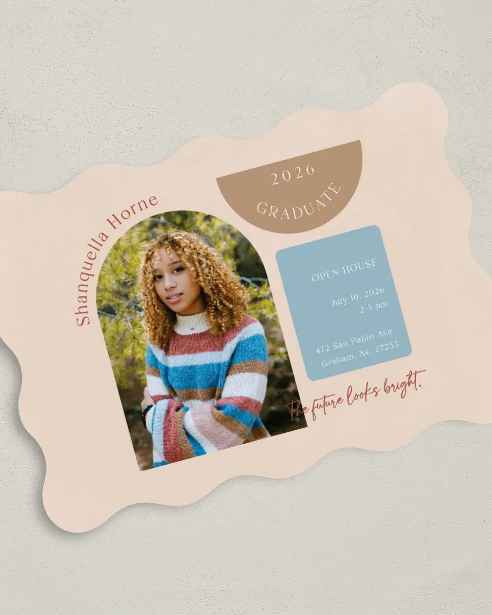 This is a 5" x 7" Graduation Announcement Card called Scholarly Shapes printed in full color on Premium Smooth paper