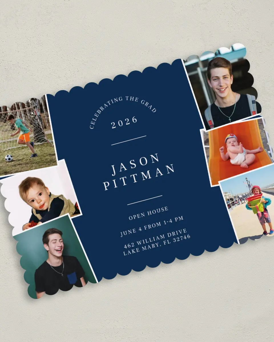 This is a 5" x 7" Graduation Announcement Card called Through the Years printed in full color on Premium Smooth paper