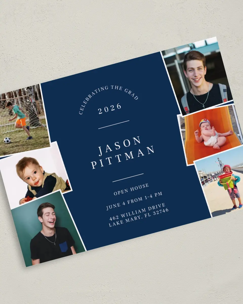This is a 5" x 7" Graduation Announcement Card called Through the Years printed in full color on Premium Smooth paper