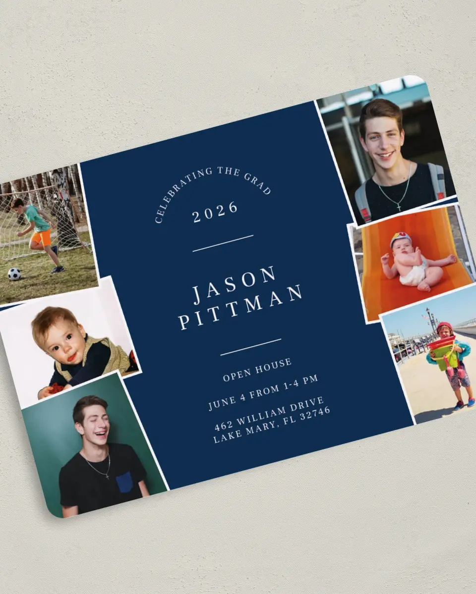 This is a 5" x 7" Graduation Announcement Card called Through the Years printed in full color on Premium Smooth paper
