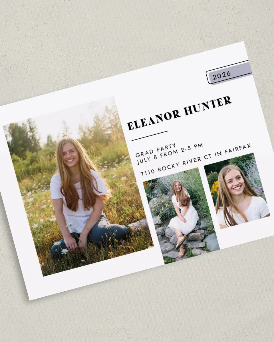 This is a 5" x 7" Graduation Announcement Card called Fresh Start printed in full color on Premium Smooth paper