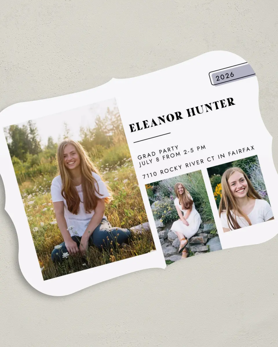 This is a 5" x 7" Graduation Announcement Card called Fresh Start printed in full color on Premium Smooth paper