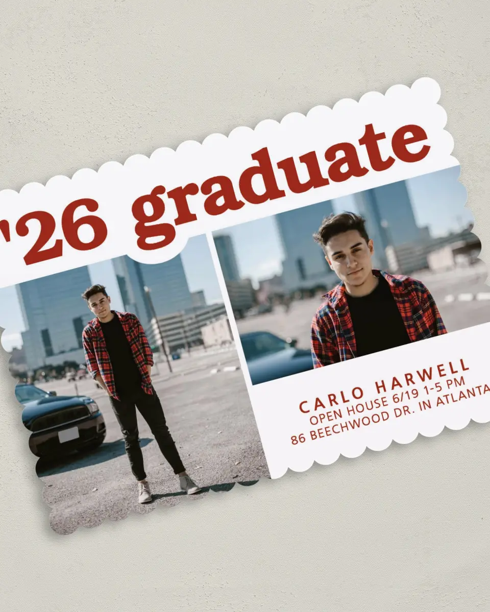 This is a 5" x 7" Graduation Announcement Card called Daring Grad printed in full color on Premium Smooth paper