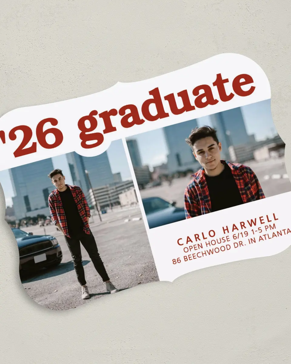 This is a 5" x 7" Graduation Announcement Card called Daring Grad printed in full color on Premium Smooth paper