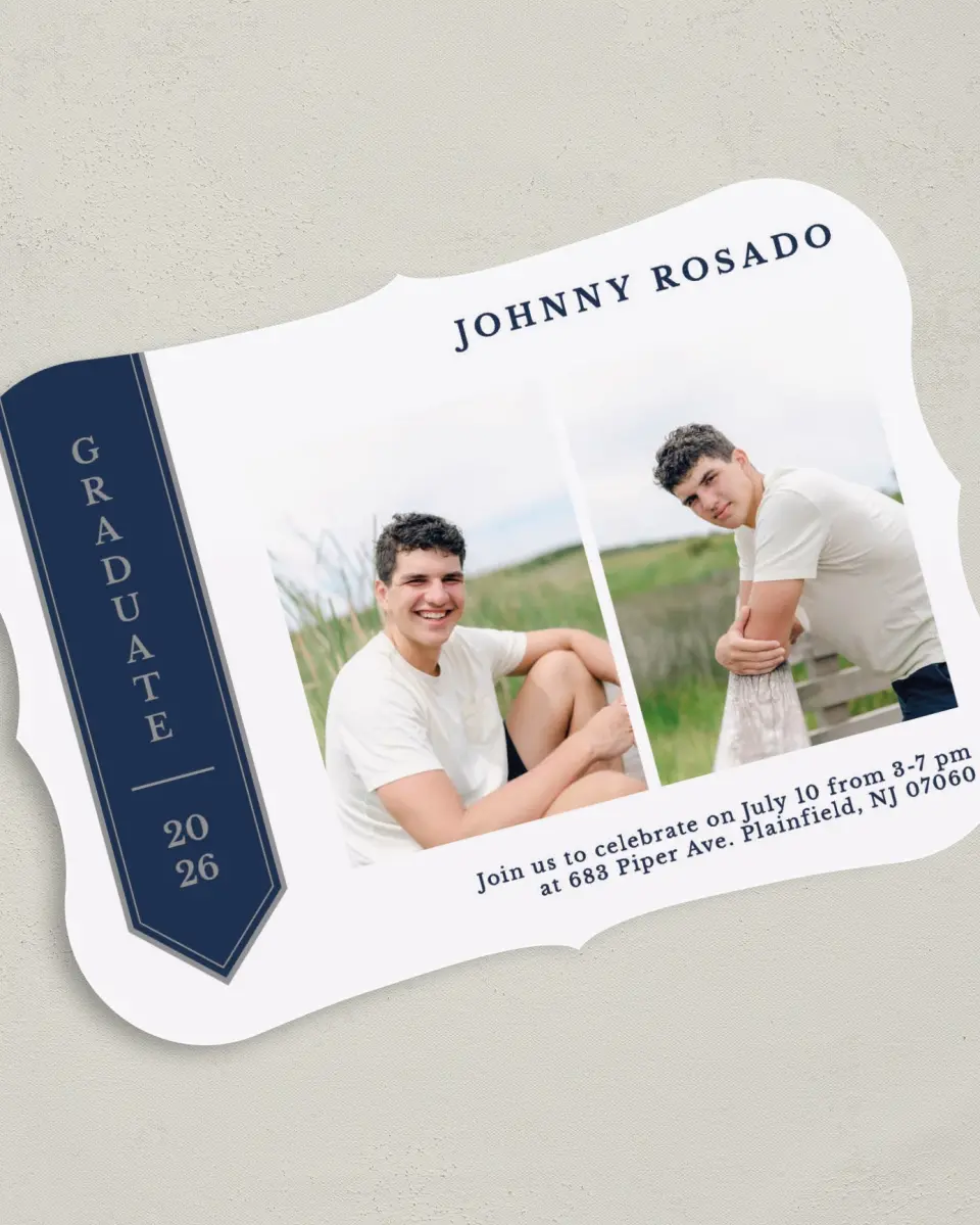 This is a 5" x 7" Graduation Announcement Card called Sophisticated Stole printed in full color on Premium Smooth paper