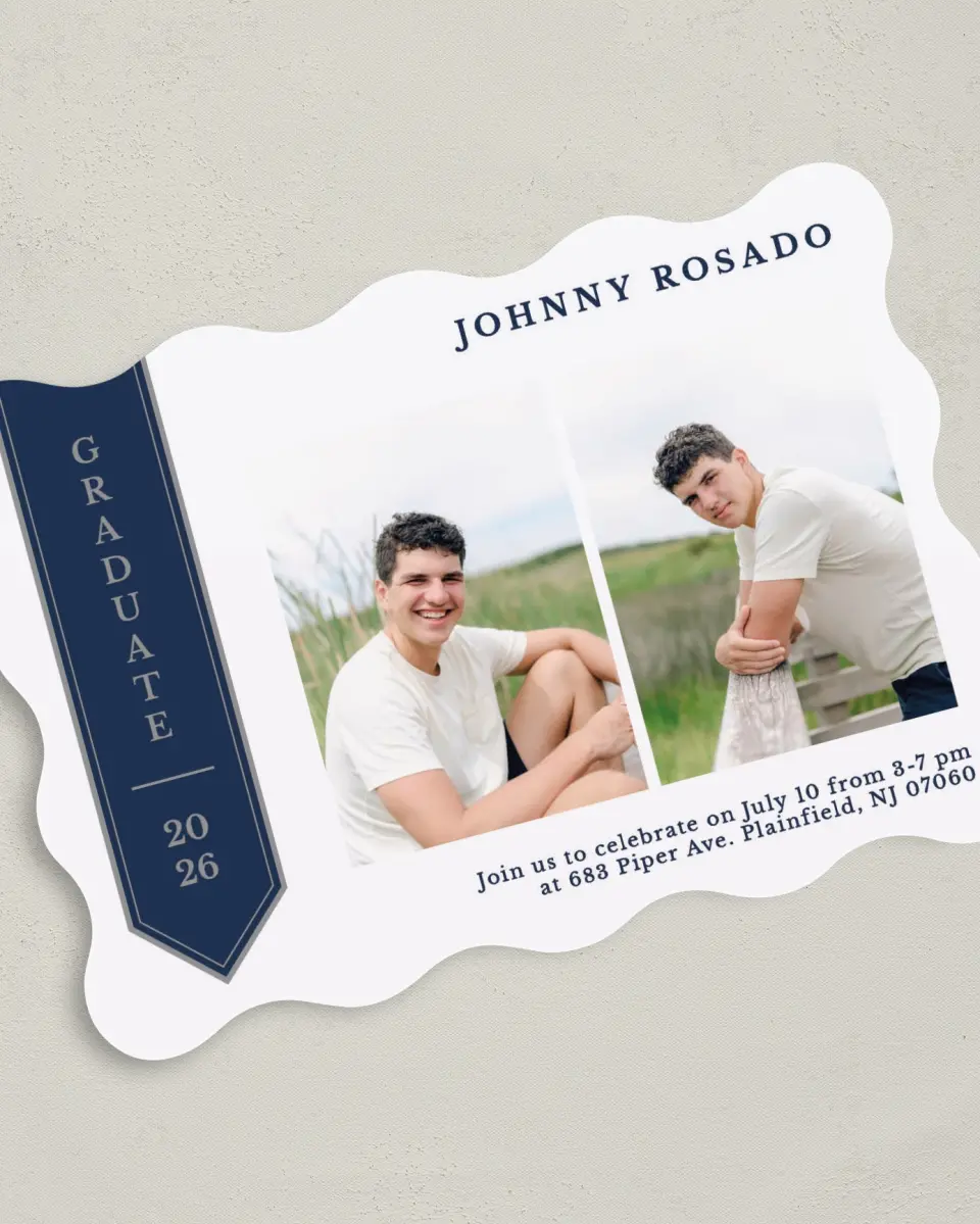 This is a 5" x 7" Graduation Announcement Card called Sophisticated Stole printed in full color on Premium Smooth paper