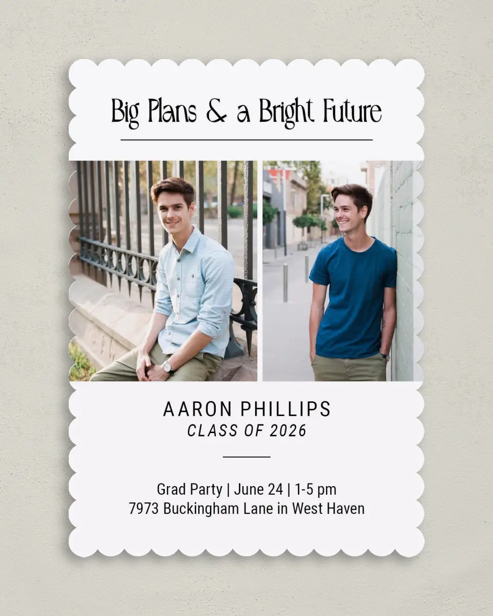 This is a 5" x 7" Graduation Announcement Card called Proud Prestige printed in full color on Premium Smooth paper