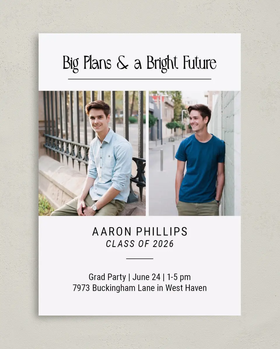This is a 5" x 7" Graduation Announcement Card called Proud Prestige printed in full color on Premium Smooth paper