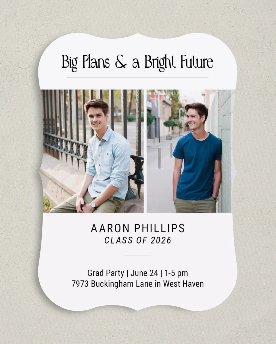 This is a 5" x 7" Graduation Announcement Card called Proud Prestige printed in full color on Premium Smooth paper