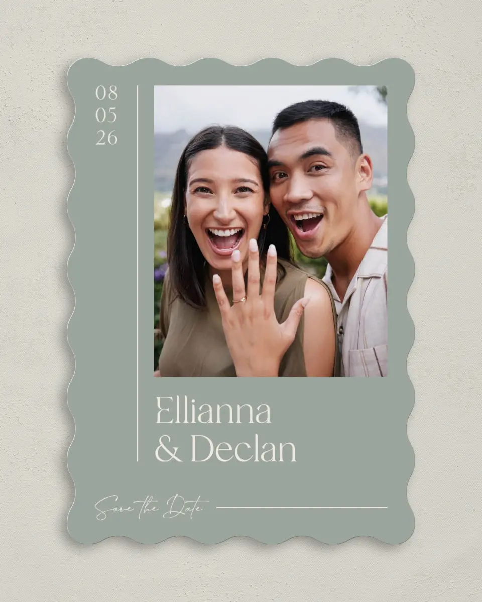 This is a 5" x 7" Save the Date Card called Elegant Lines printed in full color on Premium Smooth paper