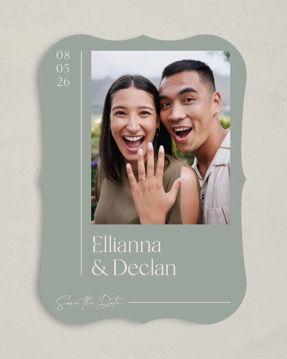 This is a 5" x 7" Save the Date Card called Elegant Lines printed in full color on Premium Smooth paper