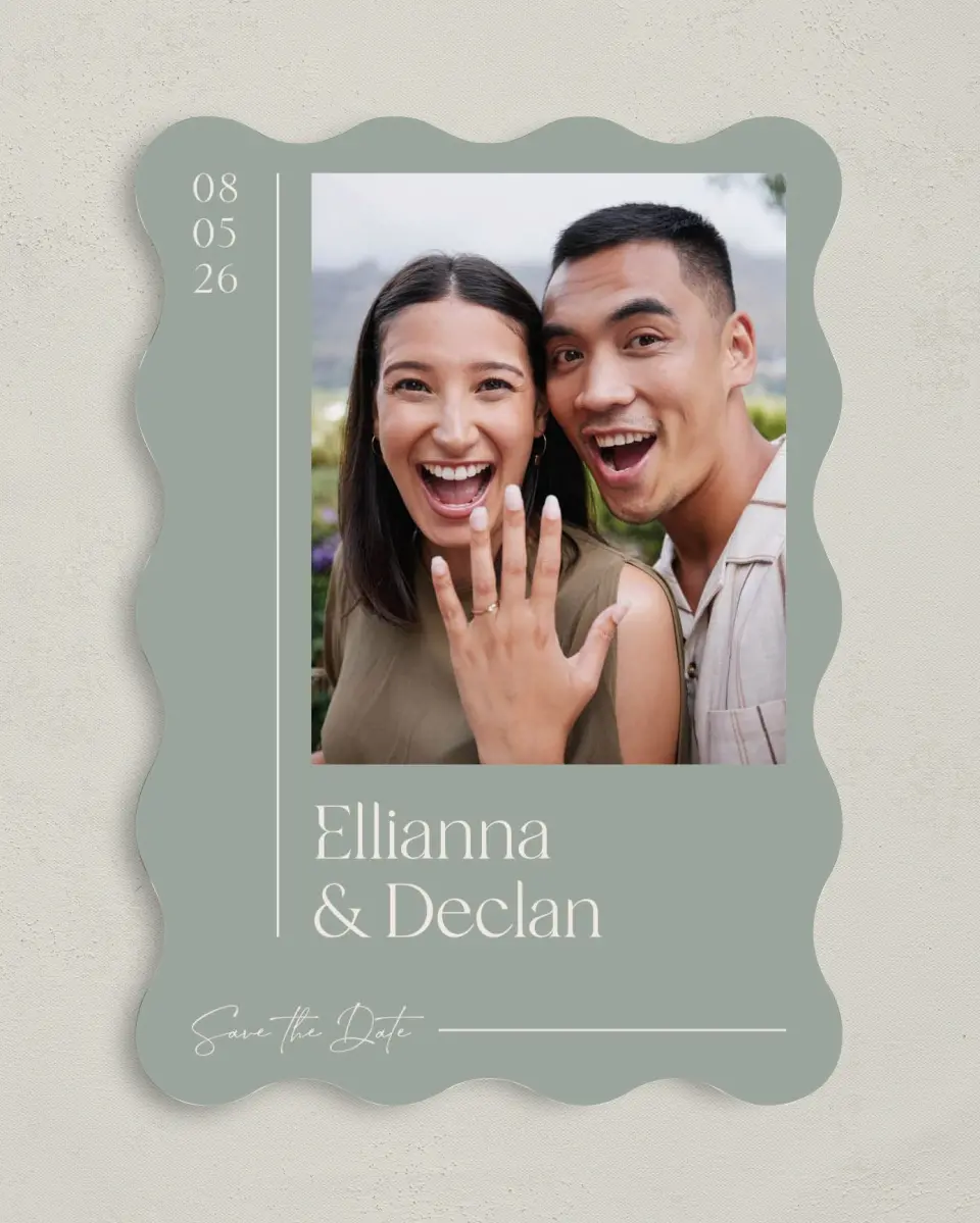 This is a 5" x 7" Save the Date Card called Elegant Lines printed in full color on Premium Smooth paper