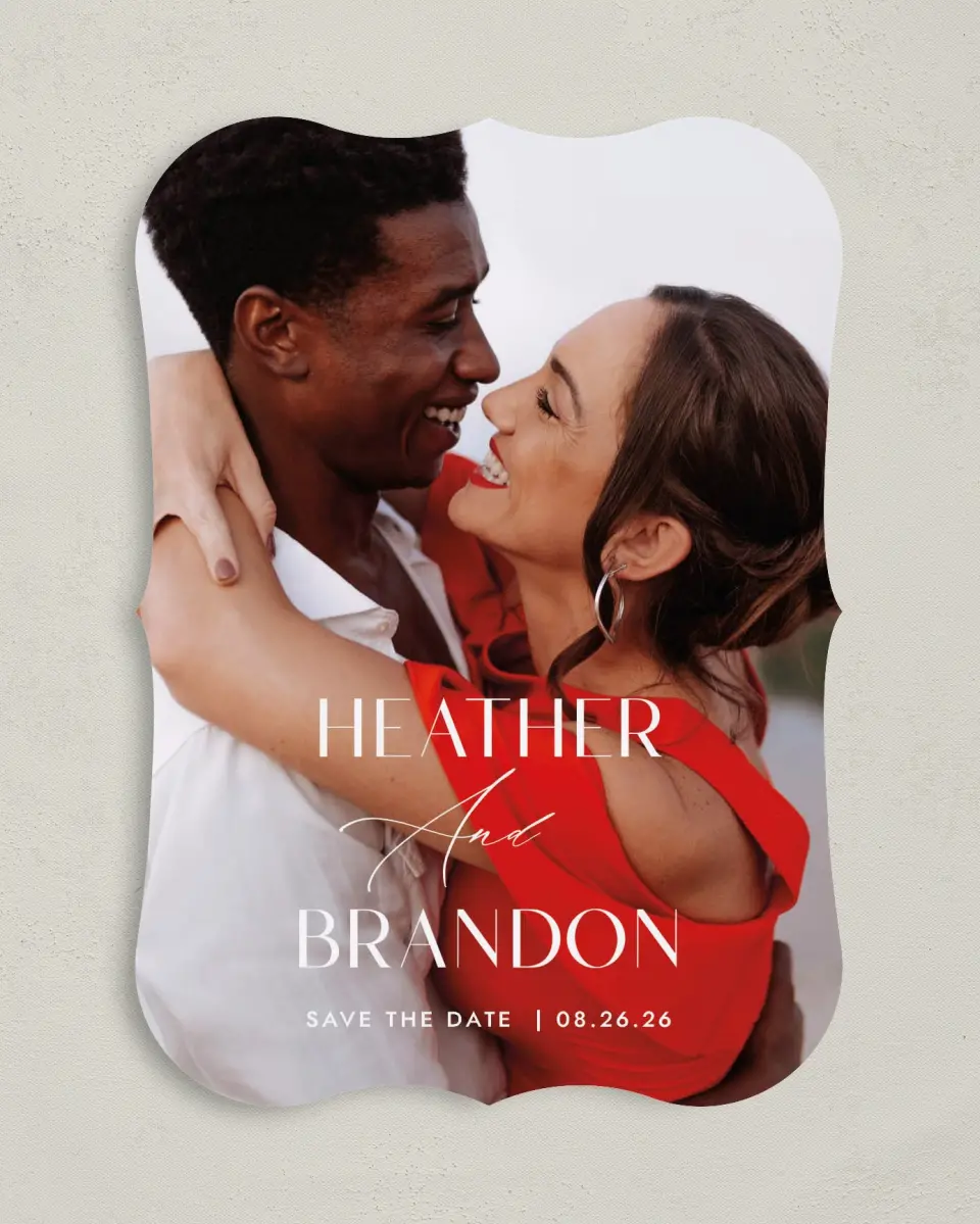 This is a 5" x 7" Save the Date Card called Neat Names printed in full color on Premium Smooth paper